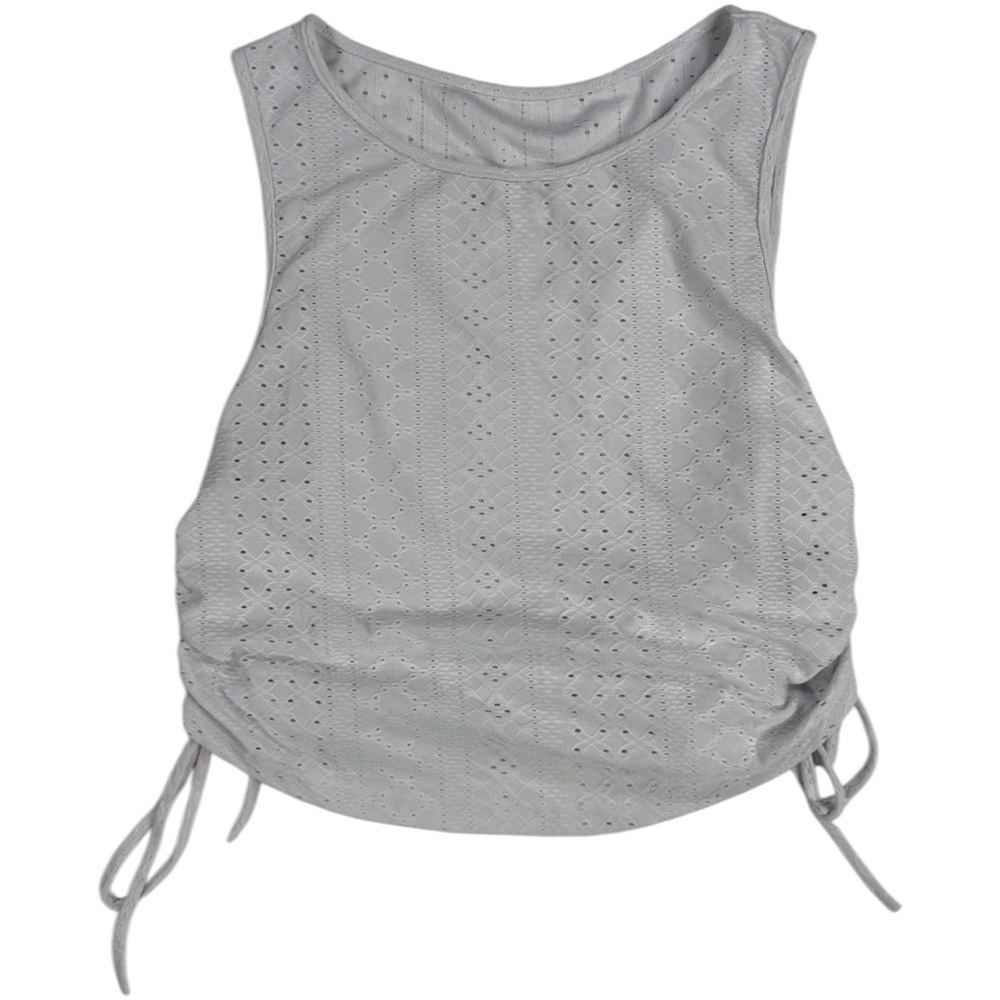 SHEIN Tank Top XL Gray Pointelle Ruched Side Tie Sleeveless Fairycore Coquette